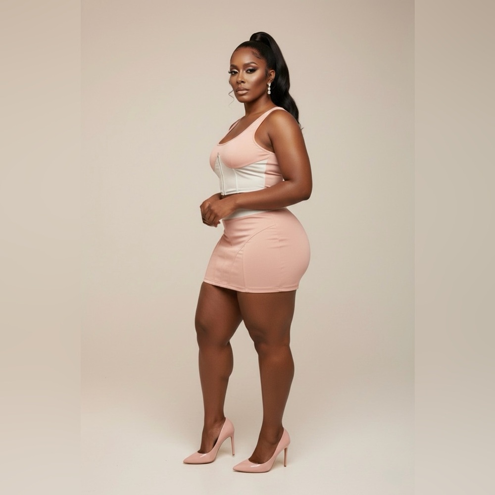 Stylish Pink and White Women's Skirt Set